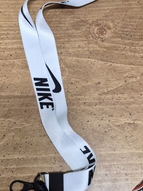 Nike White Lanyard with Black Logo and Clip